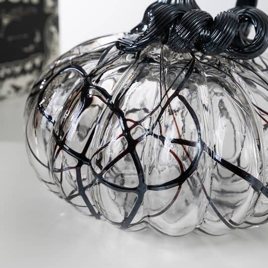 Glitzhome® 7.5" Halloween Abstract Black and White Glass Pumpkin